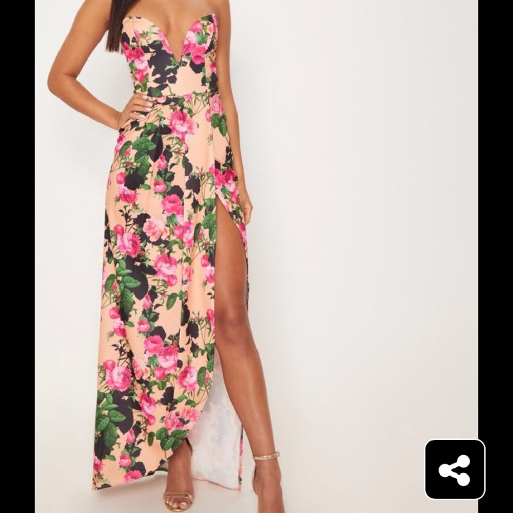 NWT PLT Peach Floral Draped Wrap Maxi Dress Size 8